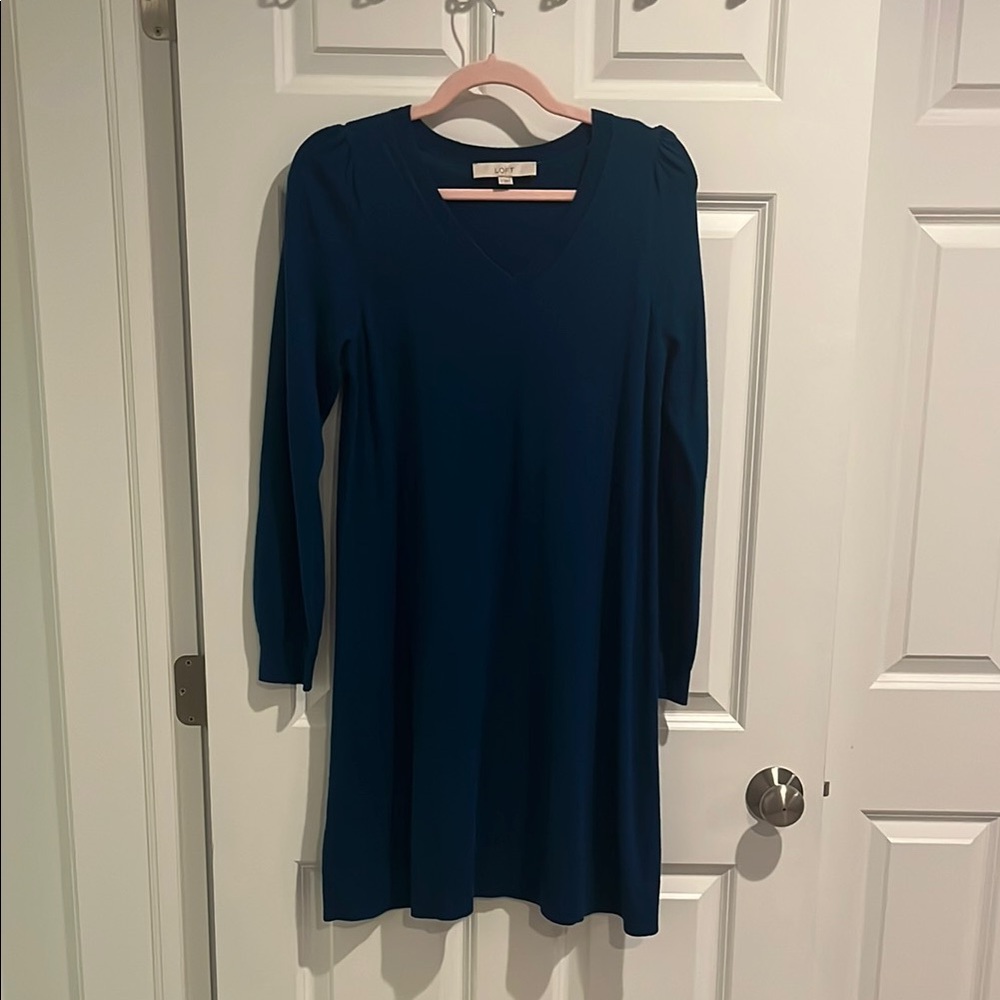 Elegant Teal Long Sleeve Sweater Dress